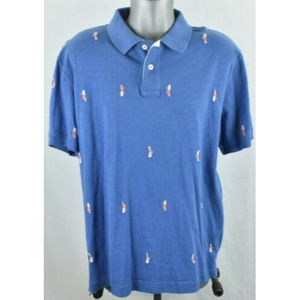Tommy Hilfiger Hula Girl Blue Polo Shirt Mens XL Slim Fit Hawaiian Summer